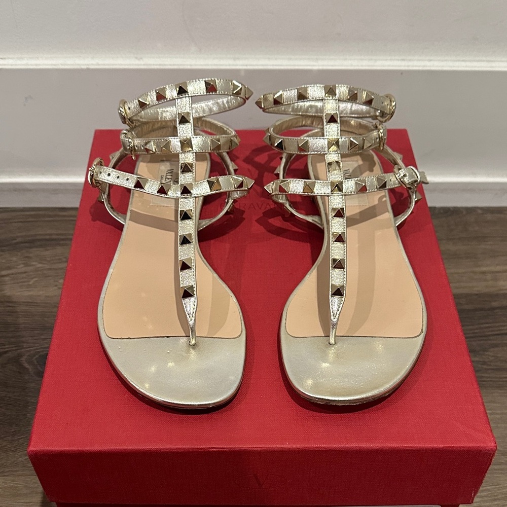 Valentino Garavani Gold Studded Sandals - Size 38